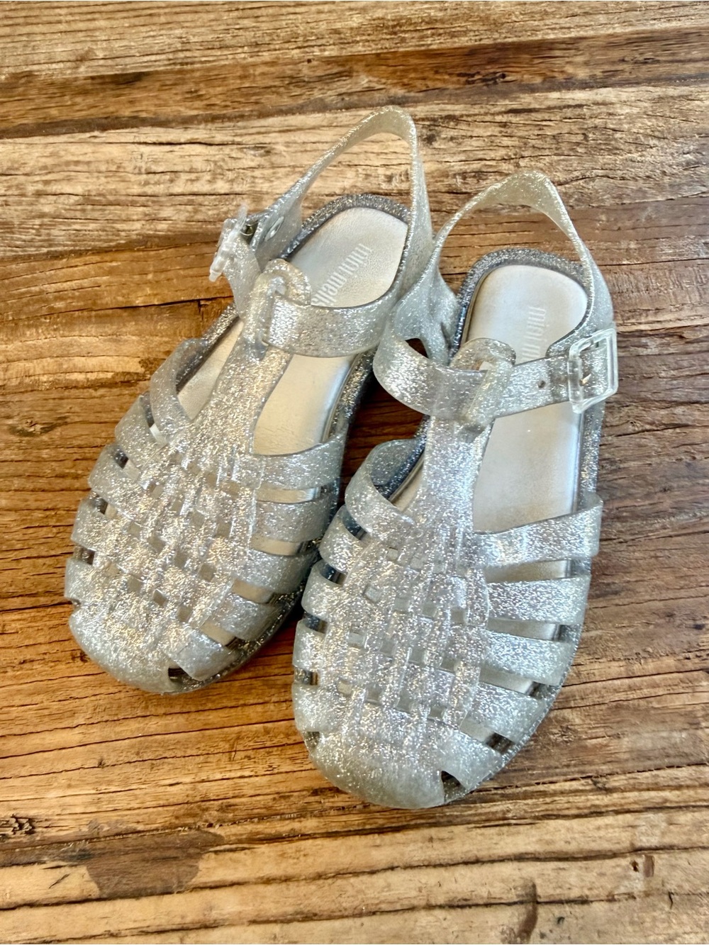 Mini Melissa Silver Glitter Jelly Sandals US 11